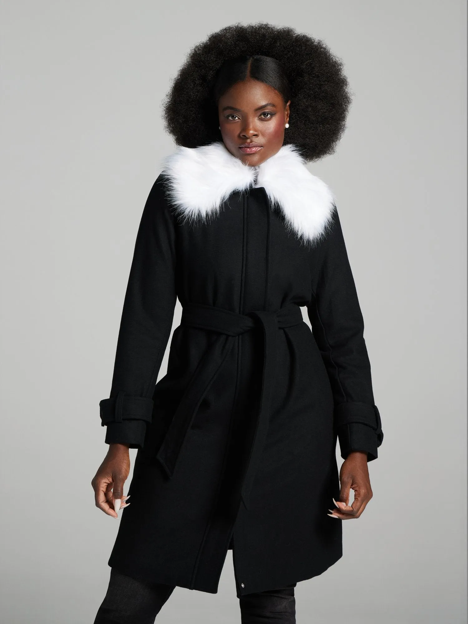 Alessia Faux-Fur Collar Wool-Blend Coat