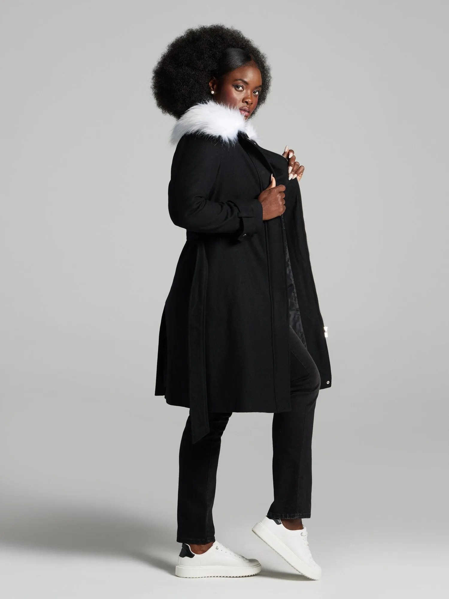 Alessia Faux-Fur Collar Wool-Blend Coat