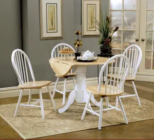 Allison - 5 Piece Round Drop Leaf Dining Table Set - White