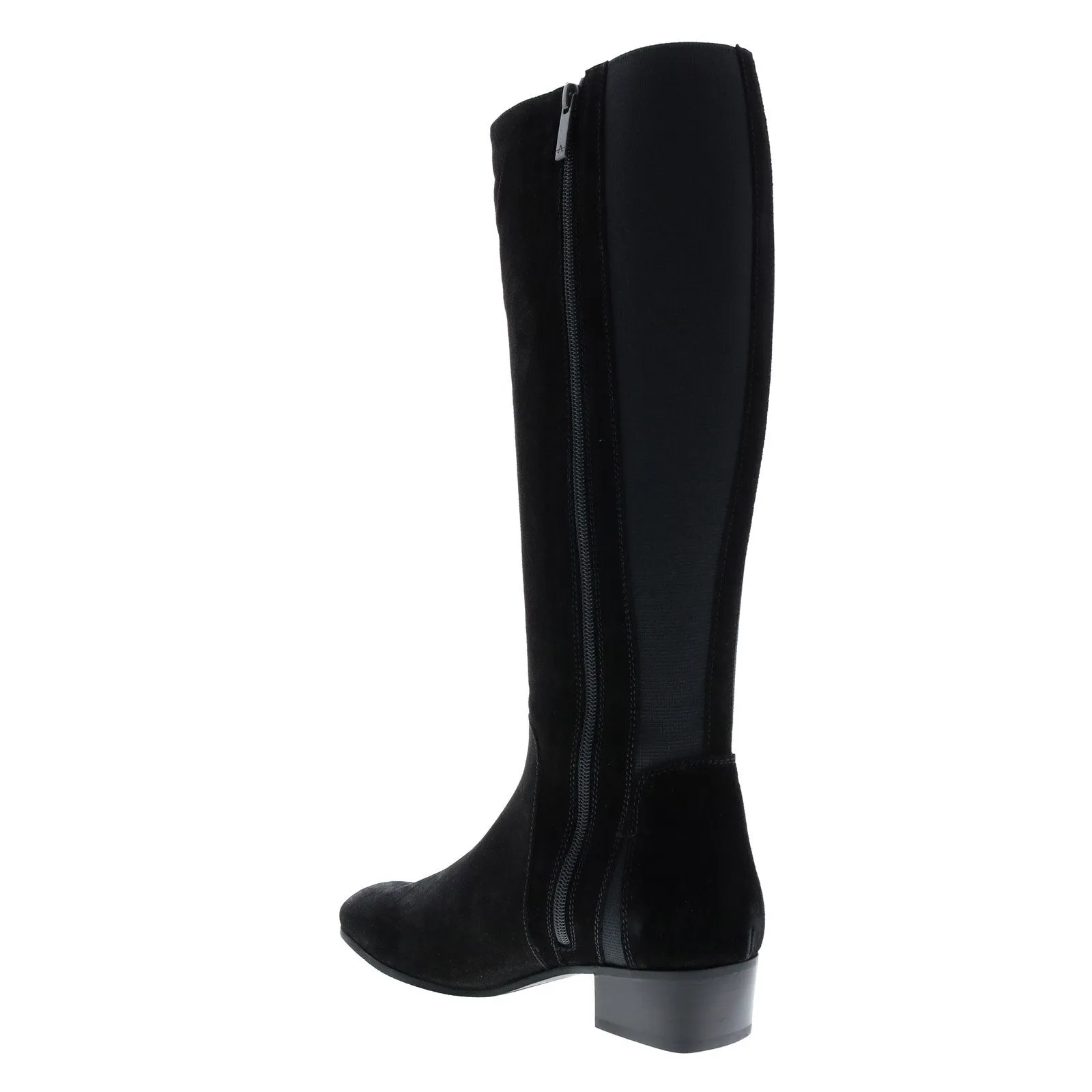 Aquatalia Flore Suede Elastic 34L3164-BLK Womens Black Suede Zipper Knee High Boots