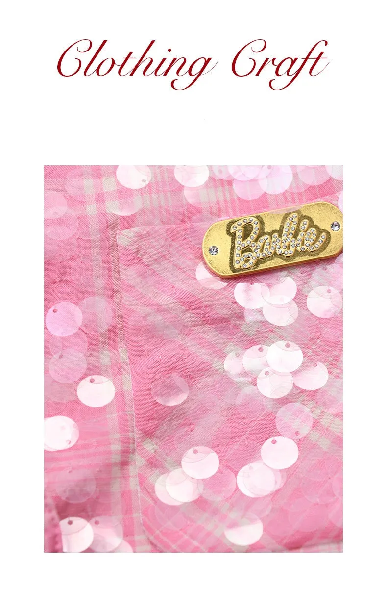 Barbie Pink Plaid sequin embroidered Love Heart Loose Fake Two Coats blazer jacket - Kendall