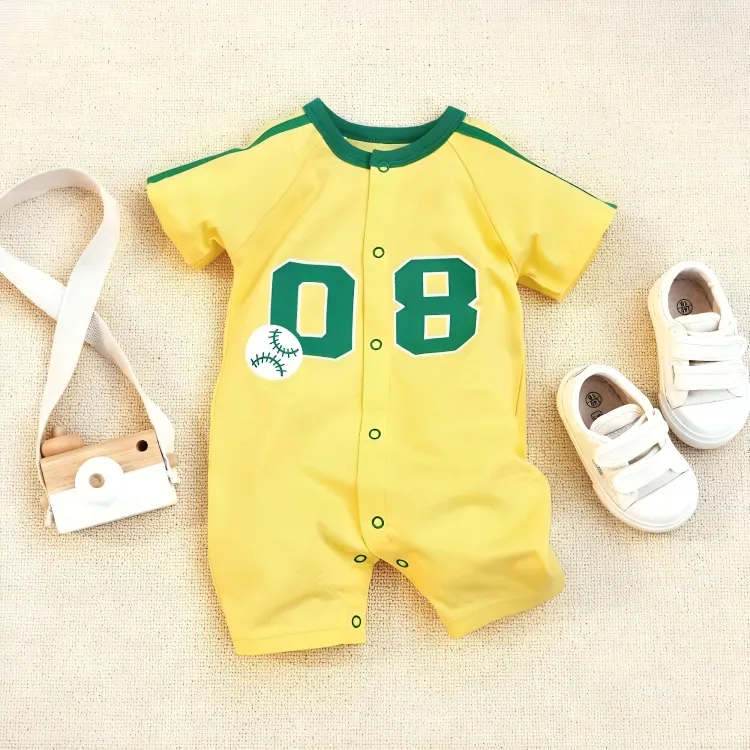 Baseball Jersey Striped Short Sleeve Cotton Onesie