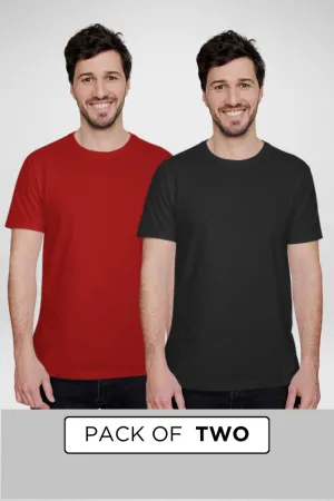 Black and Red Plain T-shirts Combo for Men