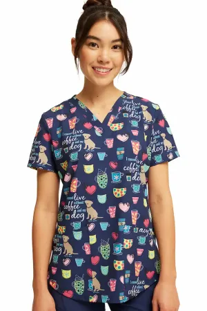 Cherokee Women's V-Neck Print Scrub Top | Coffee and My Dog