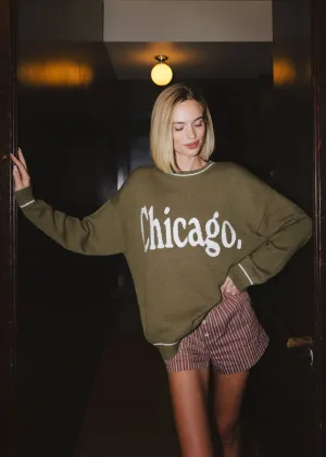 Chicago Oversized Stripe Cuff Sweater - Olive/Cream