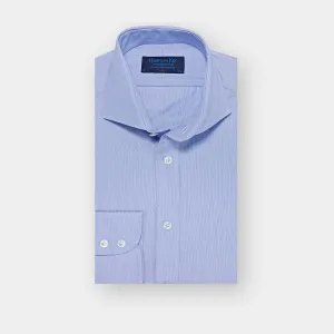 Classic Fit Blue Hairline Stripe Cotton Poplin Shirt with Cut-away Collar & Two Button Cuff