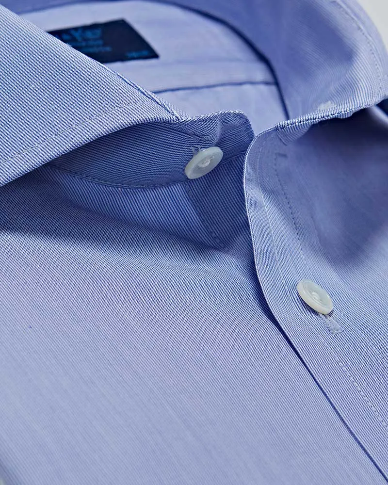 Classic Fit Blue Hairline Stripe Cotton Poplin Shirt with Cut-away Collar & Two Button Cuff