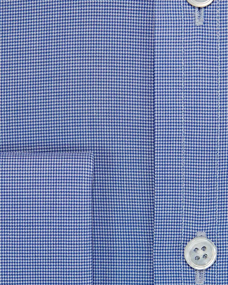 Classic Fit Navy Micro Houndstooth Cotton Shirt with Cut-away Collar & Double Cuff