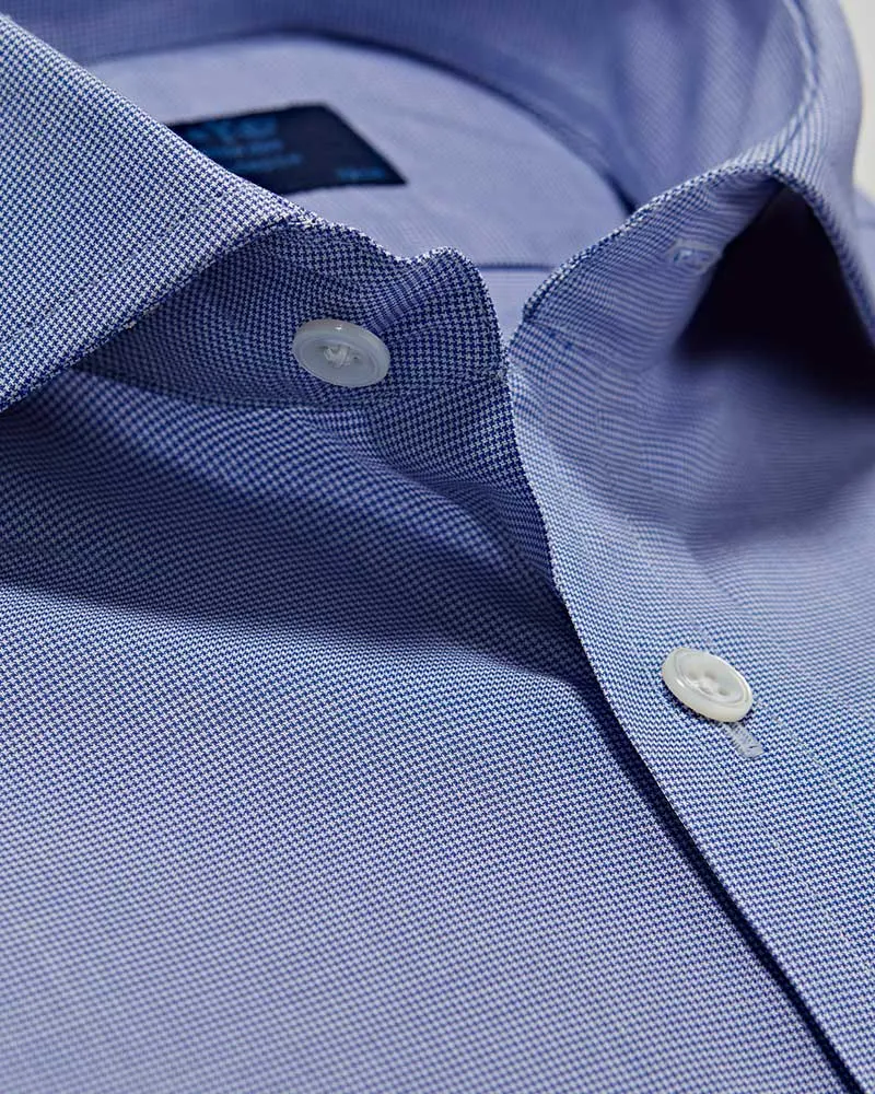 Classic Fit Navy Micro Houndstooth Cotton Shirt with Cut-away Collar & Double Cuff