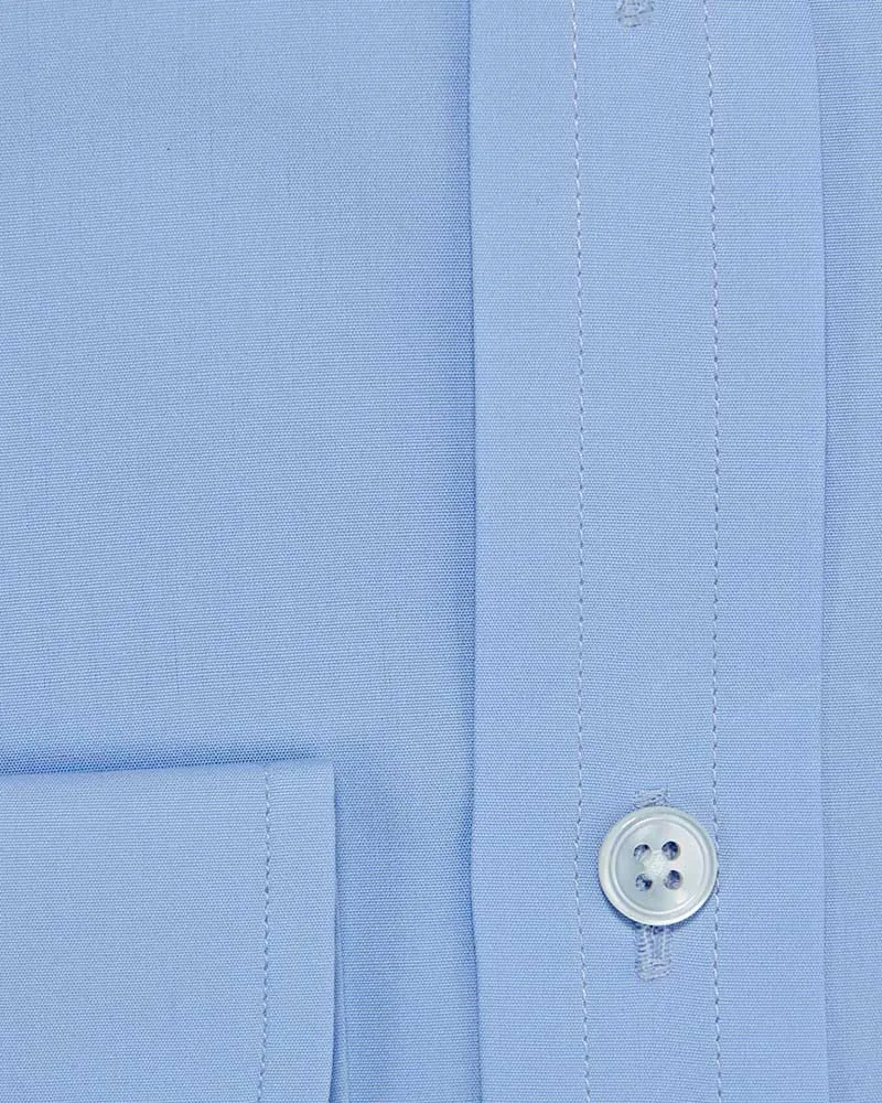 Classic Fit Plain Sky Blue Cotton Poplin Shirt with Classic Collar & Two Button Cuff