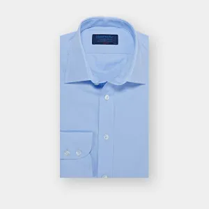 Classic Fit Plain Sky Blue Cotton Poplin Shirt with Classic Collar & Two Button Cuff