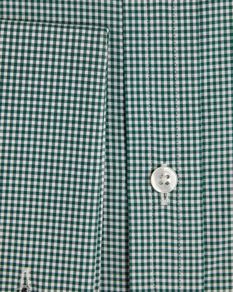 Contemporary Fit, Classic Collar, Double Cuff Shirt in a Green & White Gingham Check Zephyr Cotton