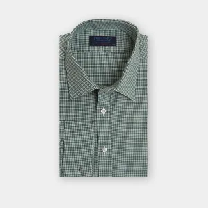 Contemporary Fit, Classic Collar, Double Cuff Shirt in a Green & White Gingham Check Zephyr Cotton