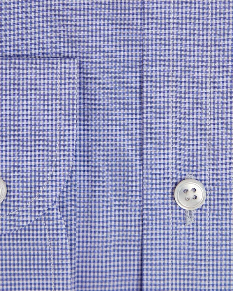 Contemporary Fit, Classic Collar, Two Button Cuff in Blue & White Shepherds Check