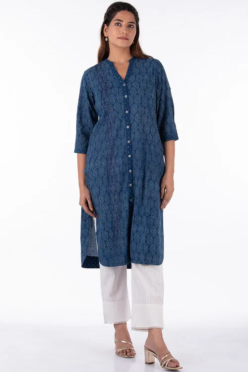 Dharan "Diya Kurta" Indigo Block Printed Kurta