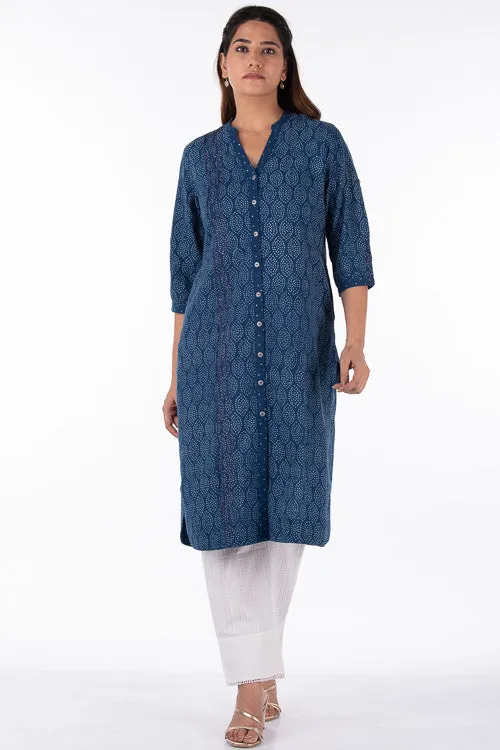 Dharan "Diya Kurta" Indigo Block Printed Kurta