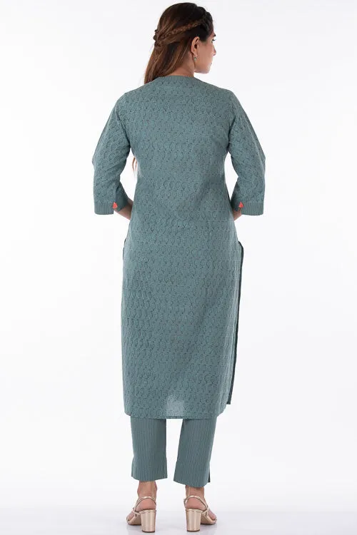 Dharan "Nisha Kurta" Turquoise Block Printed Kurta