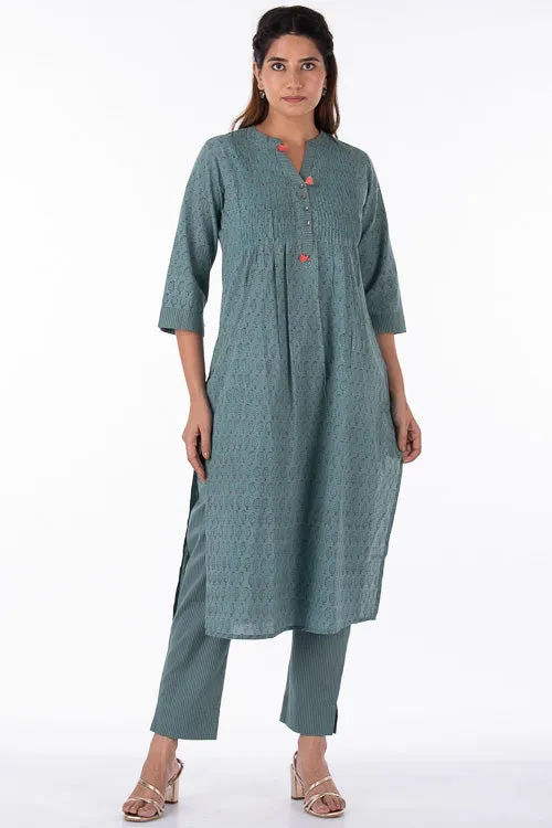 Dharan "Nisha Kurta" Turquoise Block Printed Kurta