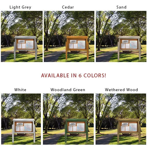 DOUBLE-SIDED Outdoor Message Center Cork Board 45" x 36" with Posts | BOTTOM Hinged