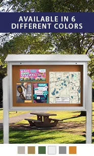 DOUBLE-SIDED Outdoor Message Center Cork Board 45" x 36" with Posts | BOTTOM Hinged