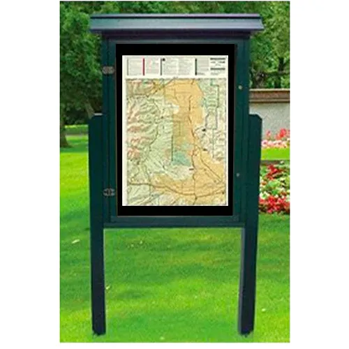 Eco-Design 28" x 42" Outdoor ULTRA-SIZE Faux Wood Information Message Board, Free-Standing with Posts, Double-Sided - Portrait