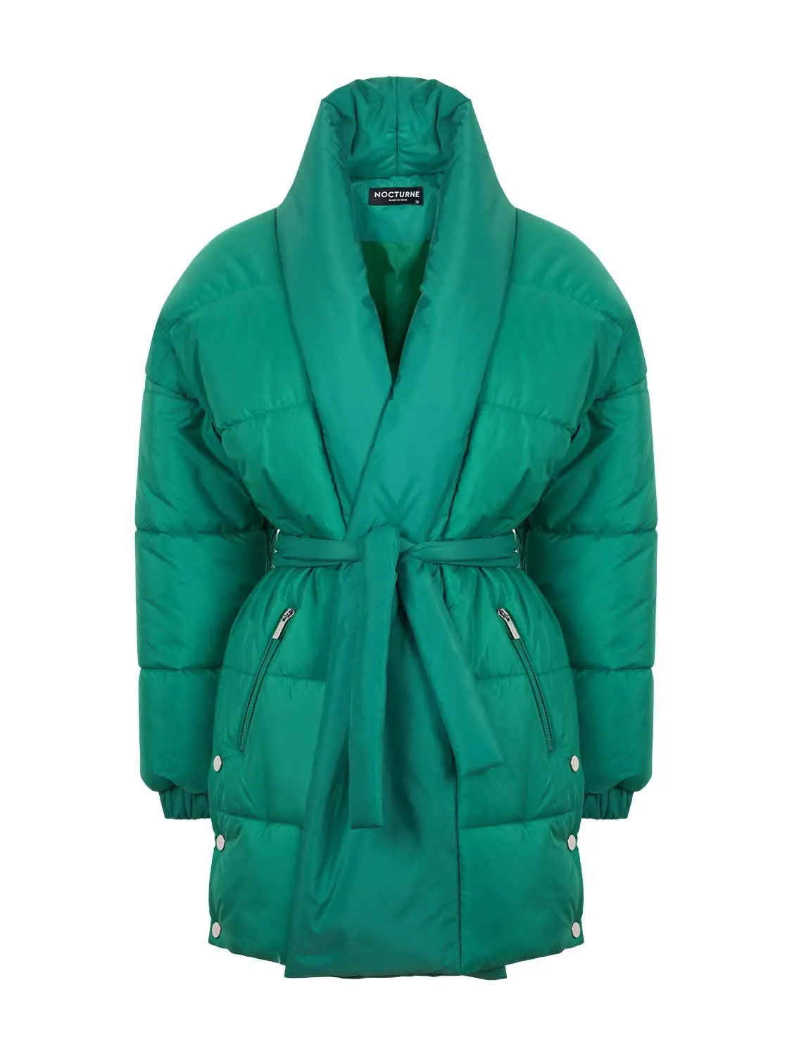 Elegant Oversized Belted Puffer Coat with Double-Breasted Closure