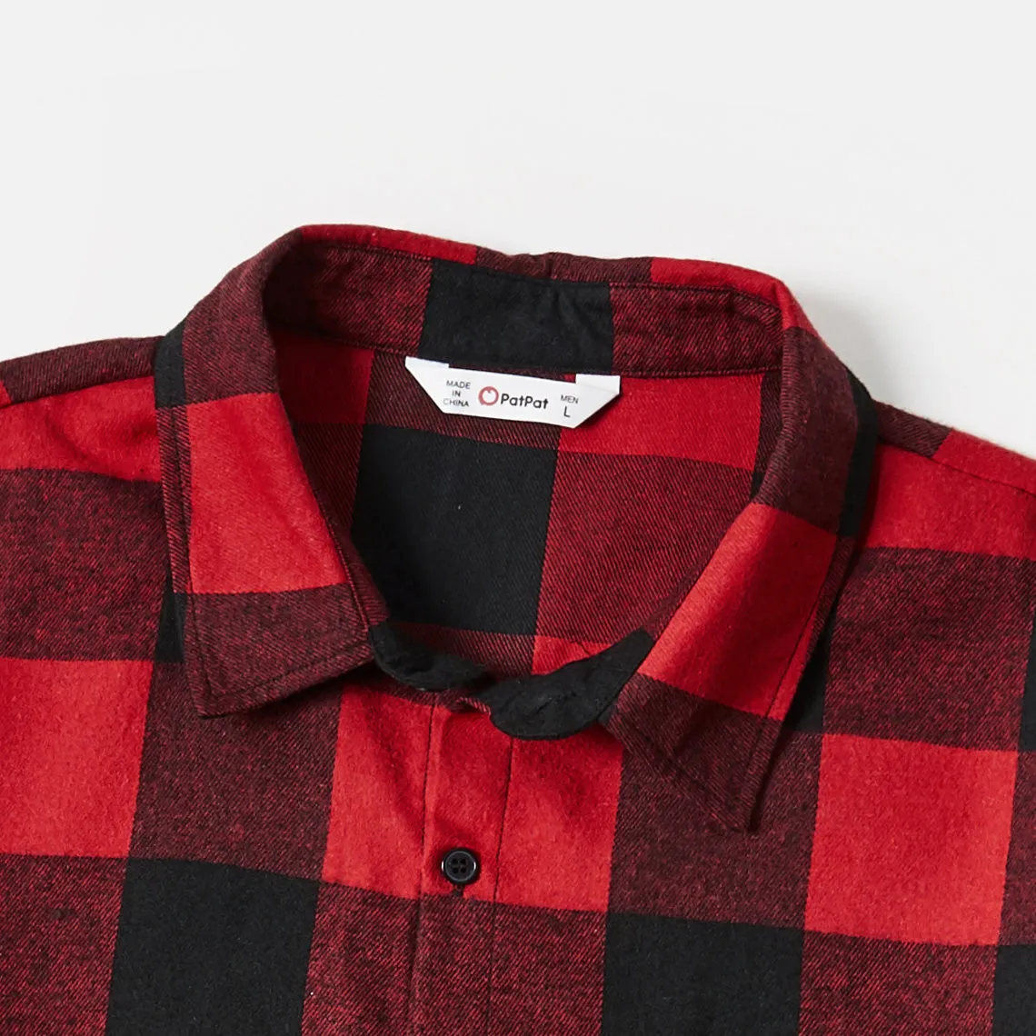 Family Matching Red Plaid Shirts and Black Long-Sleeve Splicing Red Plaid Dresses Sets