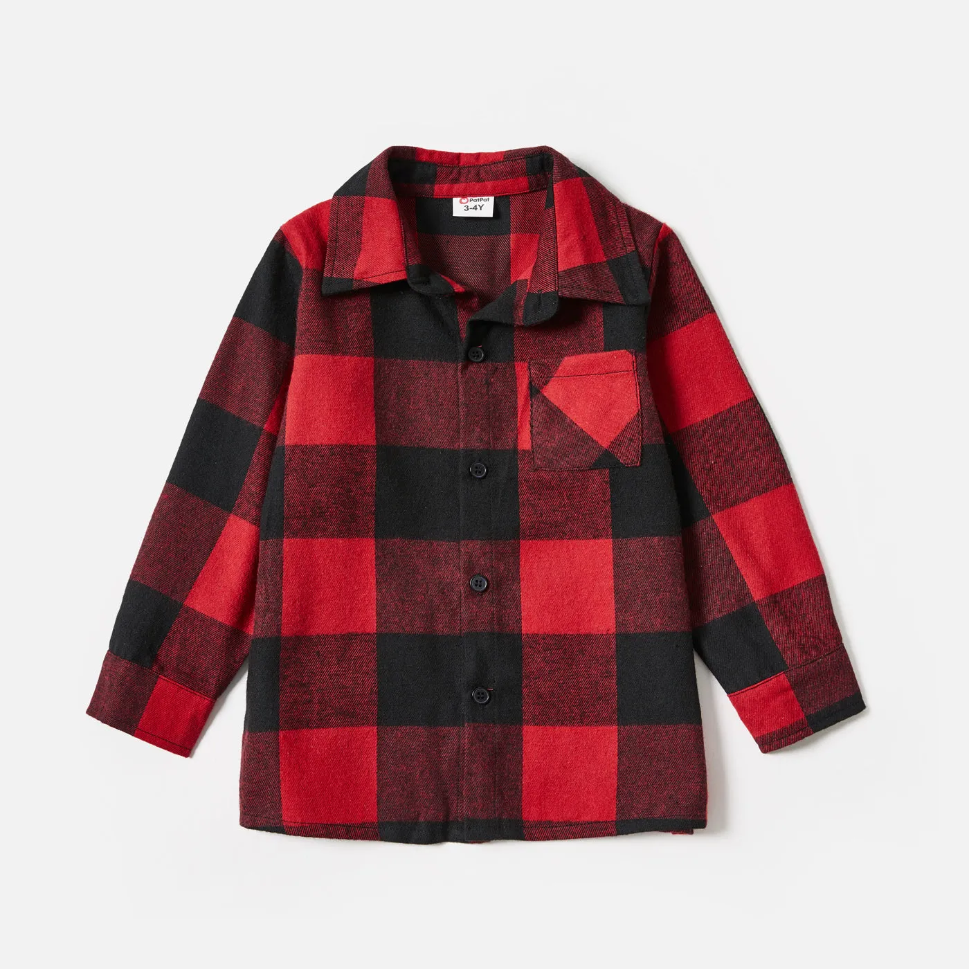 Family Matching Red Plaid Shirts and Black Long-Sleeve Splicing Red Plaid Dresses Sets