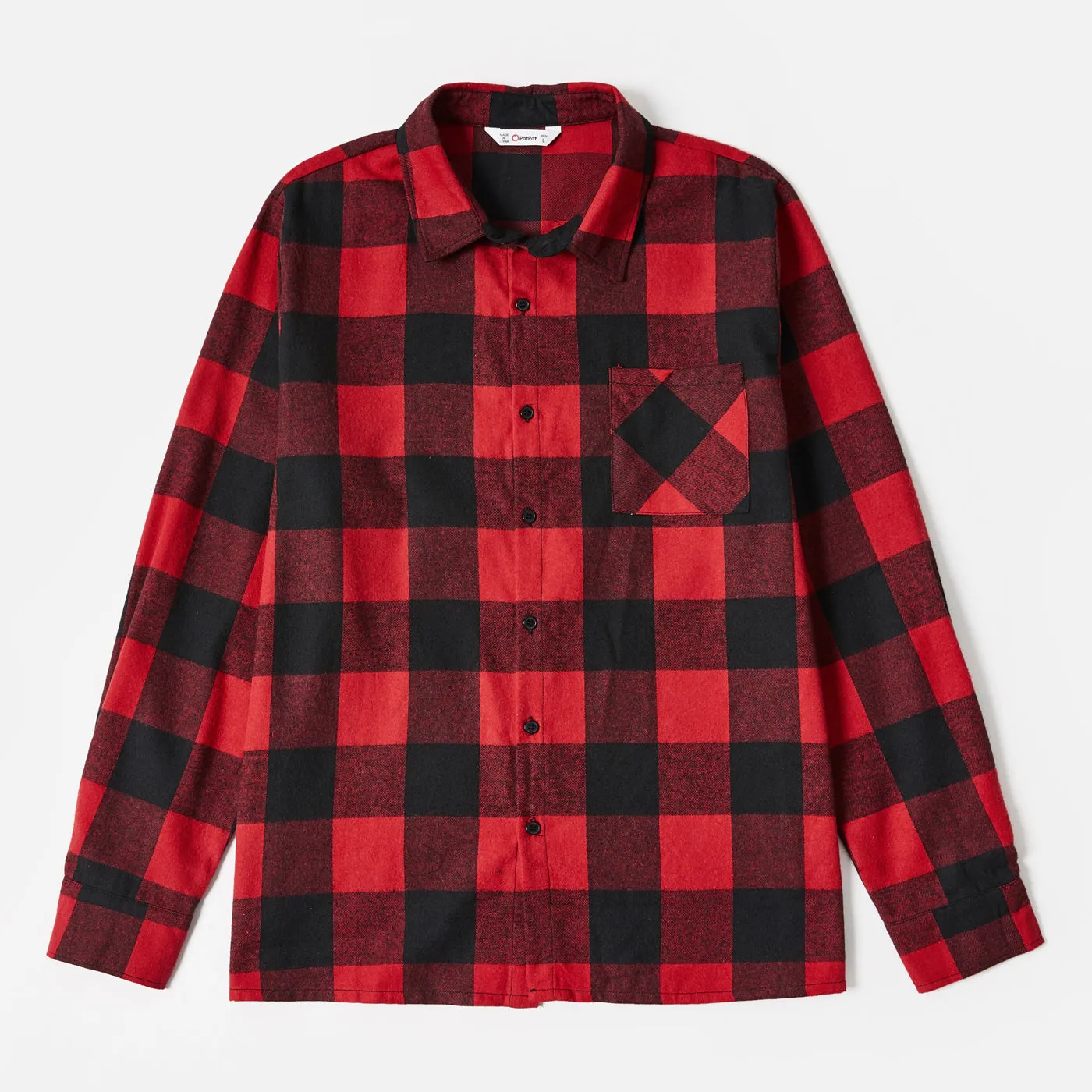 Family Matching Red Plaid Shirts and Black Long-Sleeve Splicing Red Plaid Dresses Sets