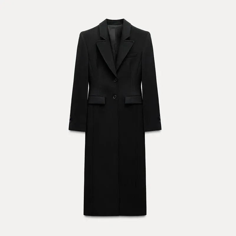 Fashion Elegant Retro Solid Color Women's Coat Casual Turndown Collar Single Breasted Long Coats Women Winter Windproof Overcoat