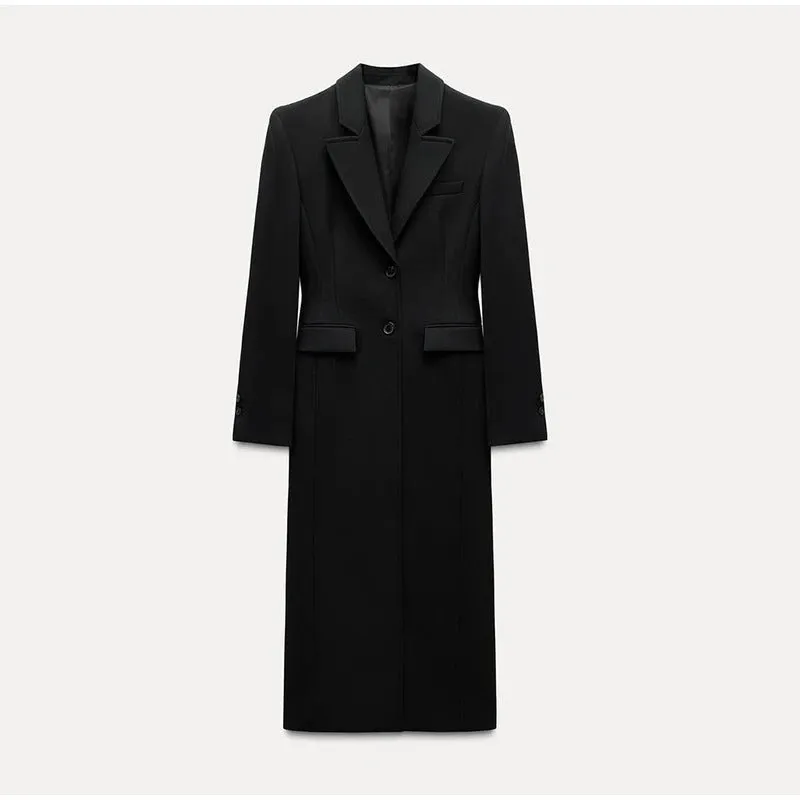 Fashion Elegant Retro Solid Color Women's Coat Casual Turndown Collar Single Breasted Long Coats Women Winter Windproof Overcoat