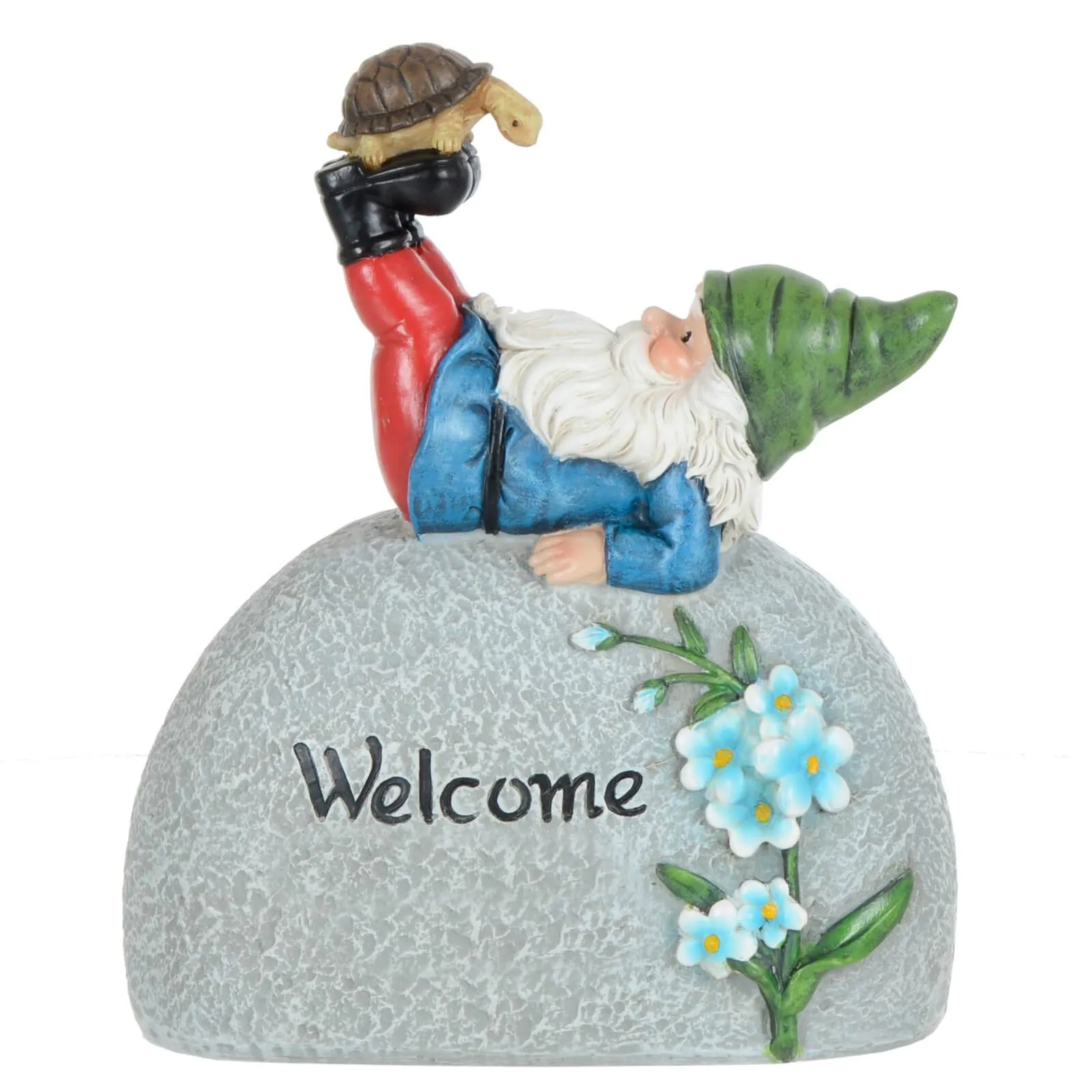 Garden Gnome On Pebble Welcome Ornament Resin Outdoor Decoration