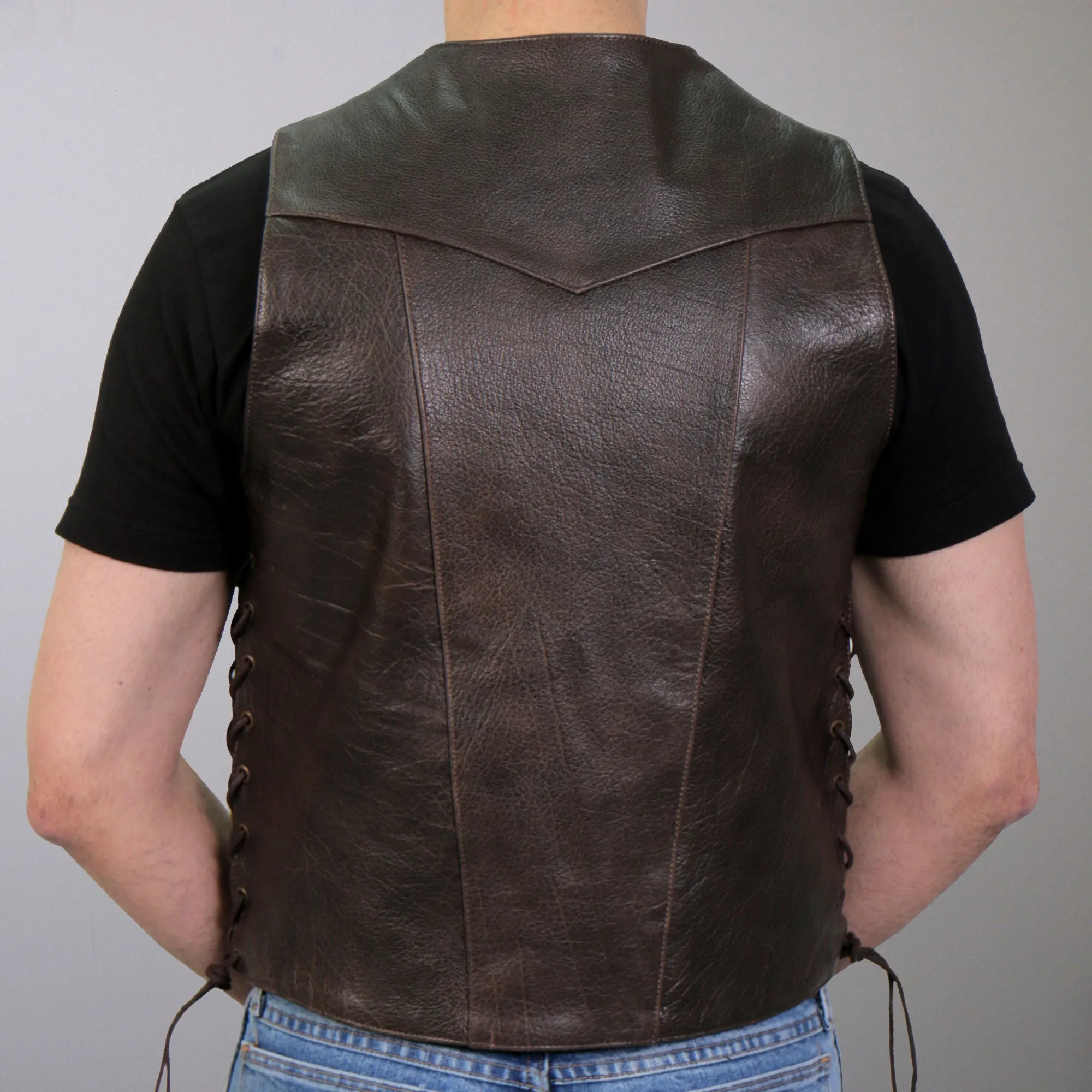 Hot Leathers VSM1040 Men's Retro Brown Motorcycle style 'Side Lace' Leather Biker Vest