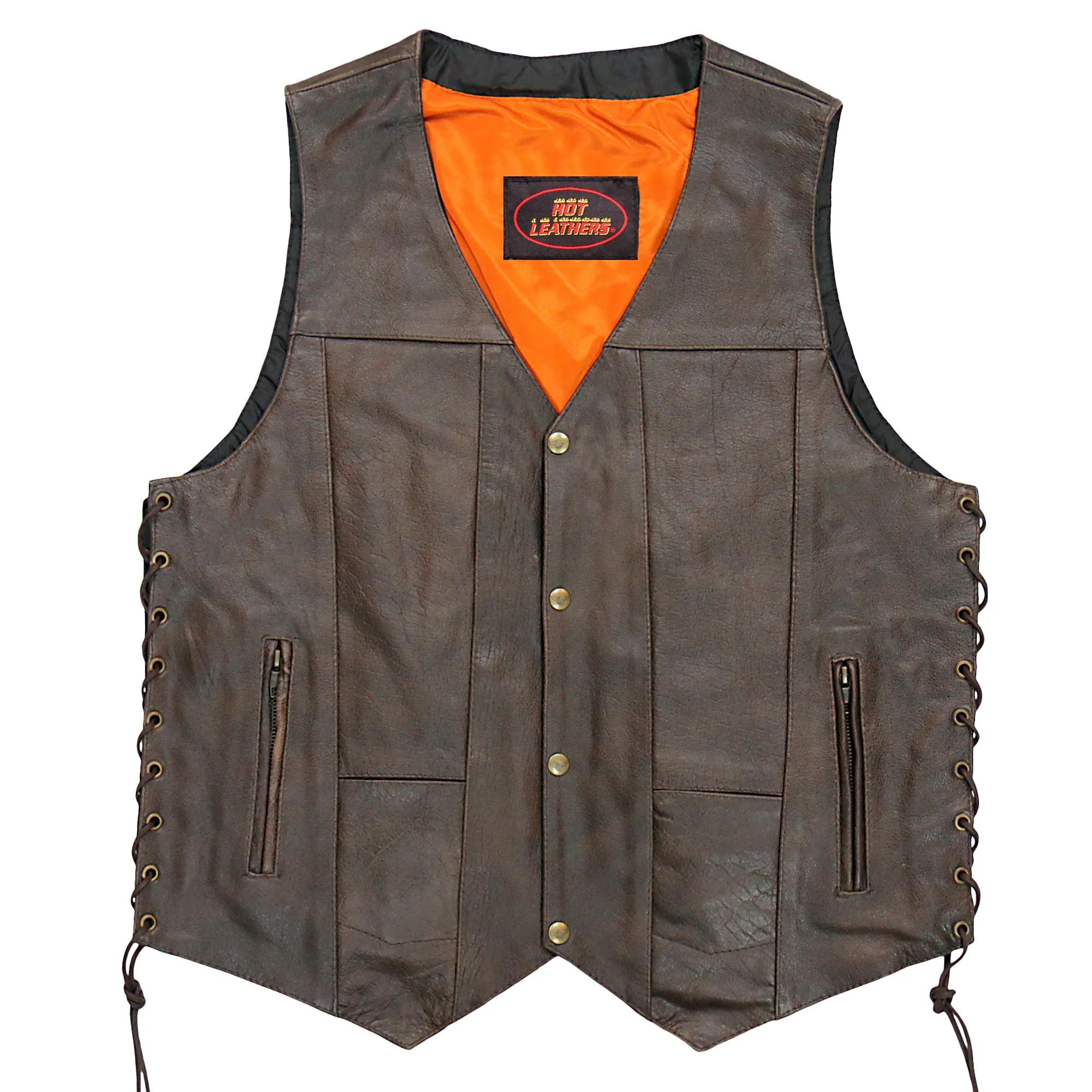 Hot Leathers VSM1040 Men's Retro Brown Motorcycle style 'Side Lace' Leather Biker Vest