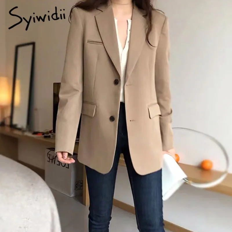 Joskaa Women Blazers Jacket Fall Winter 2024 Vintage Elegant Office Lady Long Sleeve Coats Button Up Notched Outwear Black