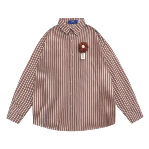 Light weight seersucker stripe soft shirt with pin