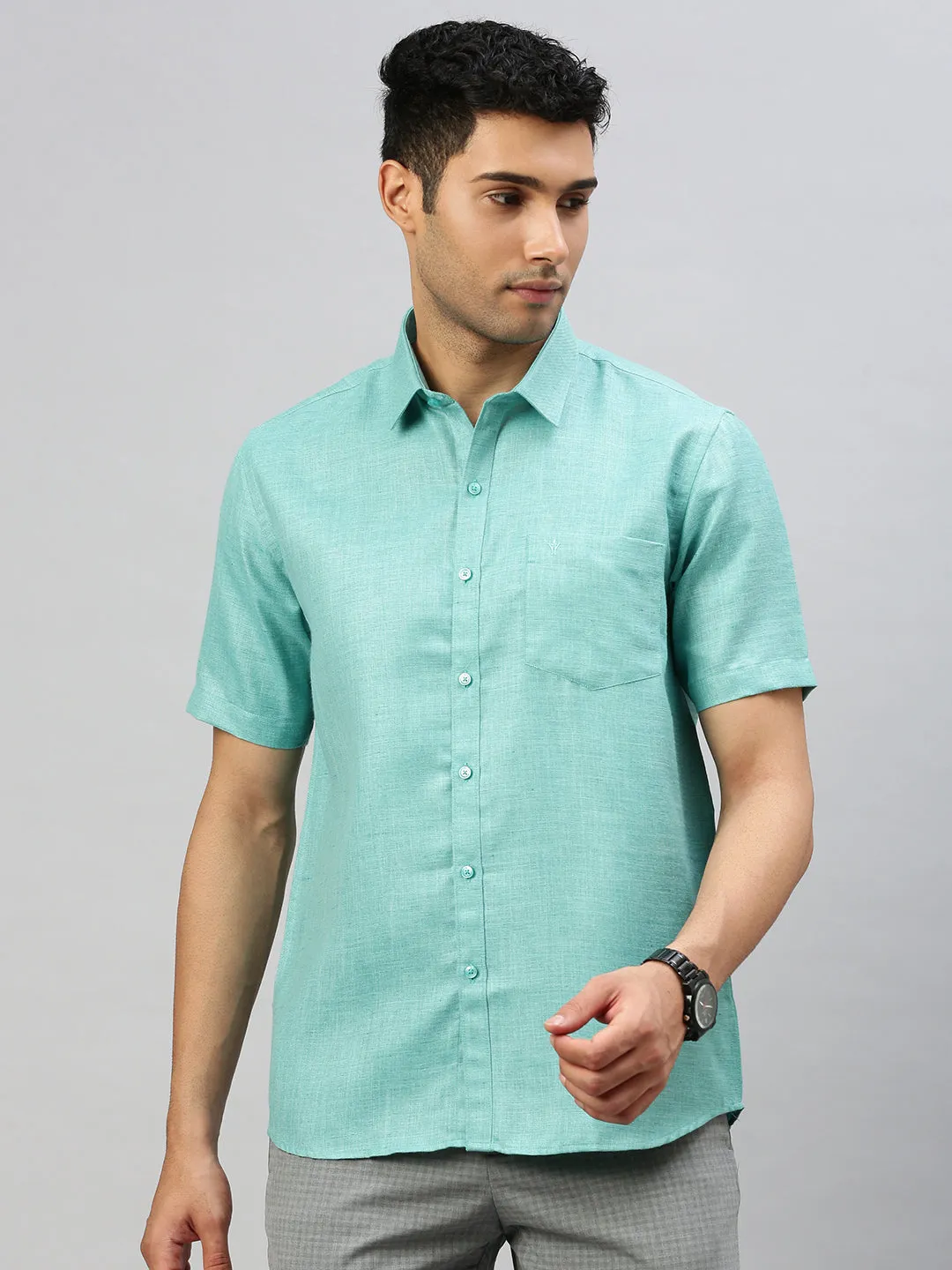 Men Cotton Blend Shirt Green T7 CG14