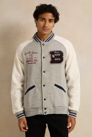 Men Grey Embellished Baseball Jacket