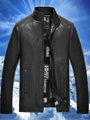 Men Stylish Solid Color Leather Jacket  MJC15375