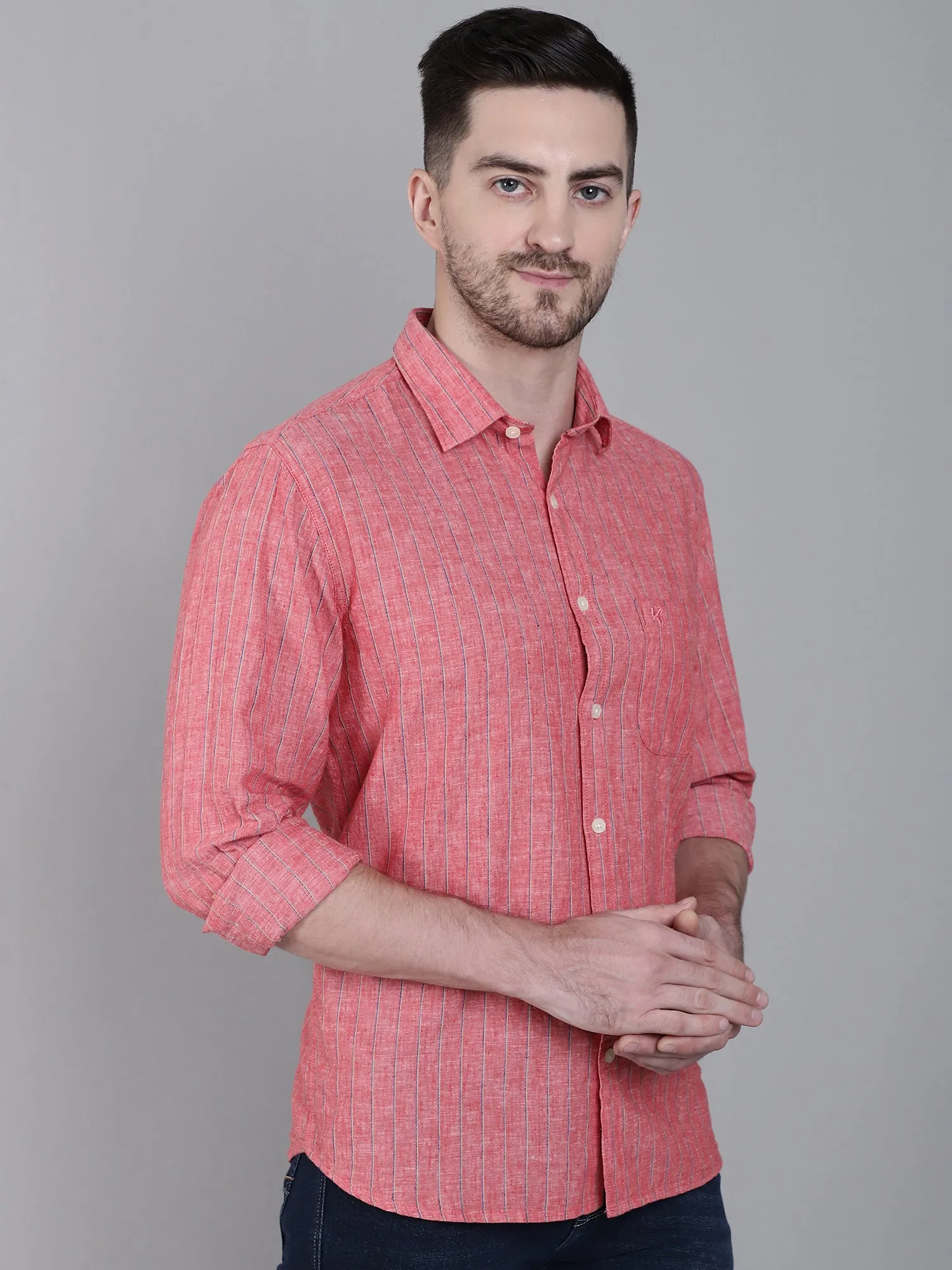 Men's Red Casual Thin Stripe Full Sleeve Shirt