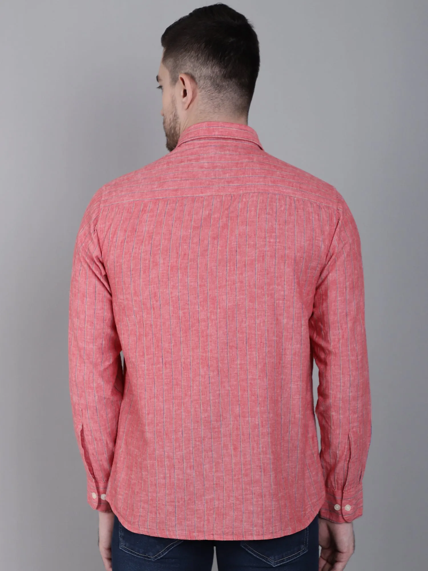 Men's Red Casual Thin Stripe Full Sleeve Shirt