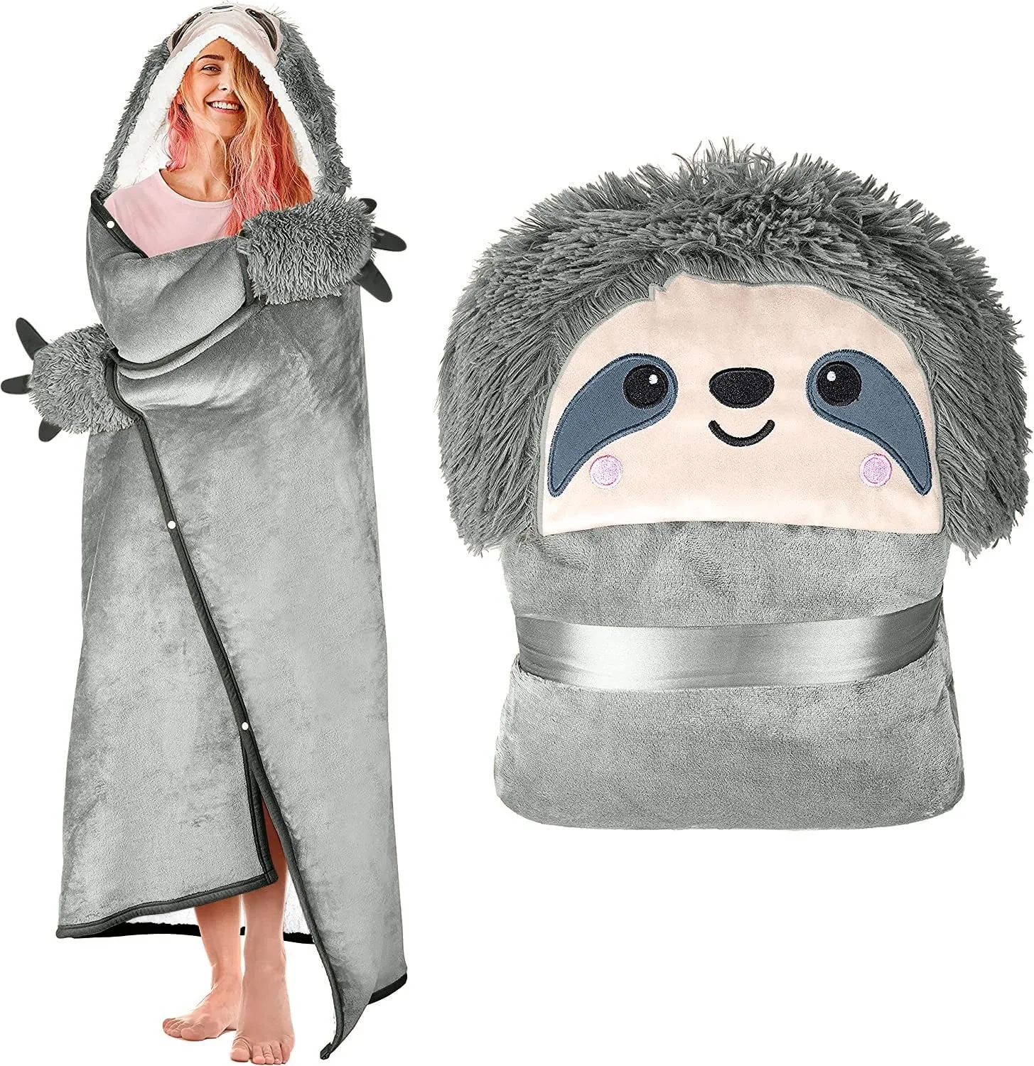 New Style Leisure Home Clothes Thick Warm Sloth Cloak Velvet Shawl Hooded Blanket | 5043