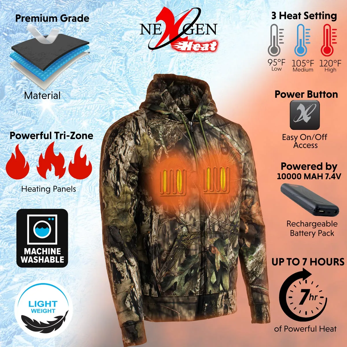 Nexgen Heat MPM1776SET Men's Camouflaged Heated Zipper Hoodies -