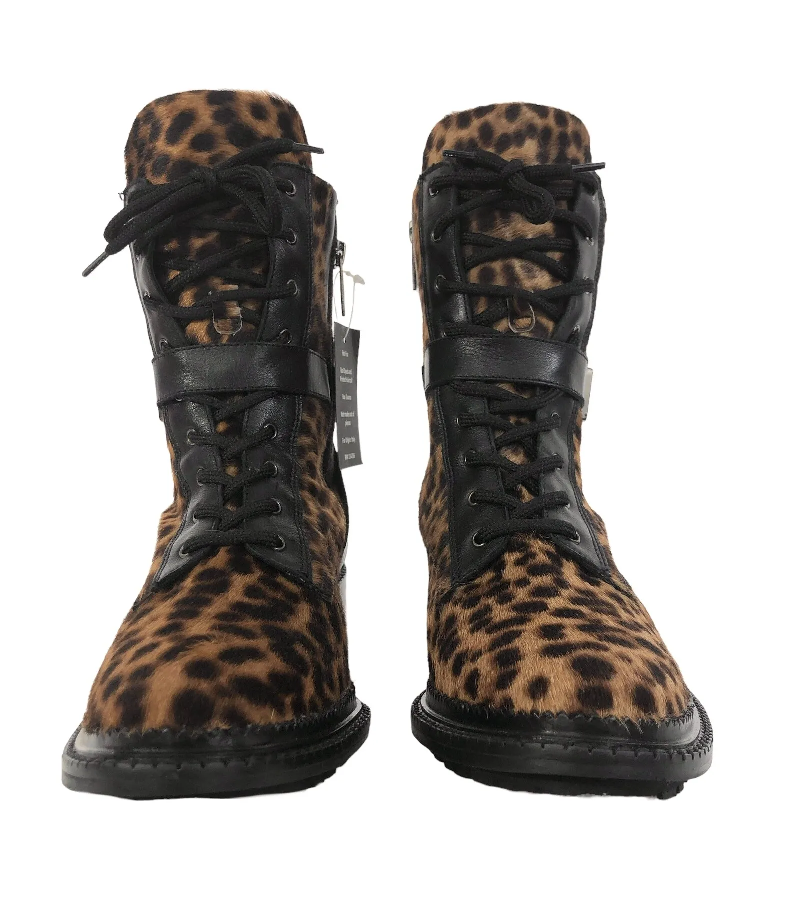 Octavia Leopard-Print Buckle Combat Booties | Size 8.5