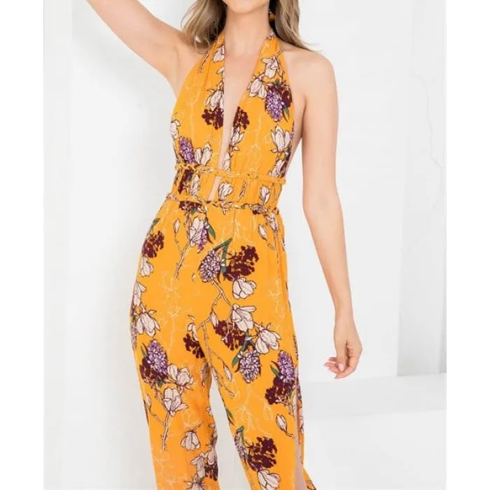 Orange Floral Jumpsuit