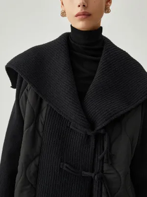 Patchwork Collared Graceful Geometric Winter Coat