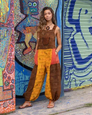 Patchwork Ohm Mandala Dungarees Orange/Brown