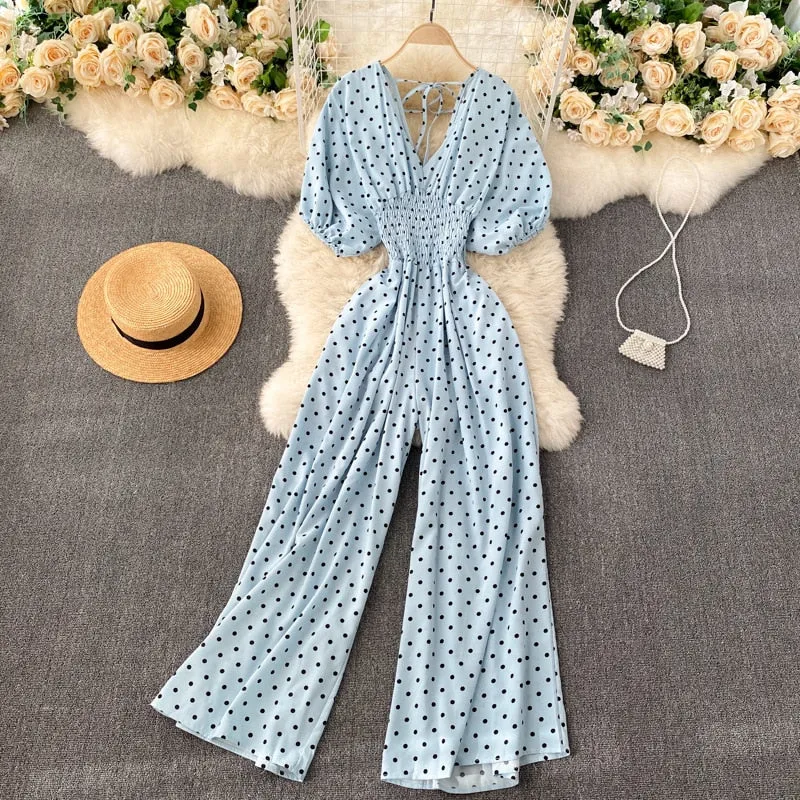 Polka Dot Print Jumpsuit - multiple colors