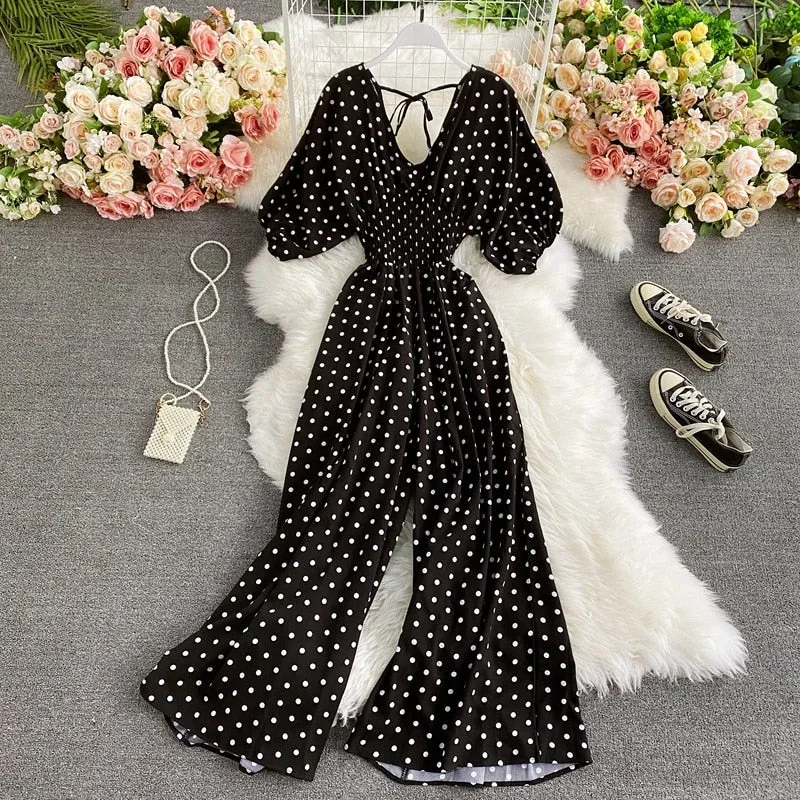 Polka Dot Print Jumpsuit - multiple colors