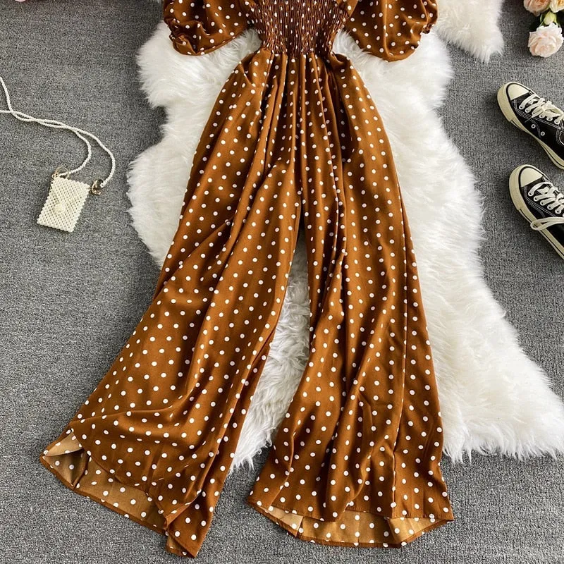 Polka Dot Print Jumpsuit - multiple colors